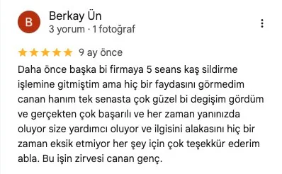 Müşteri memnuniyeti Google yorumu – Canan Genç