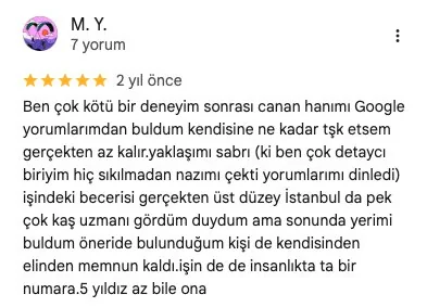 5 yıldız Google yorumu – erkek kaş tasarımı İstanbul